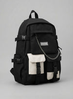 Men's Urban Techwear Backpack "Qianxibag" — Black & Cream Contrast