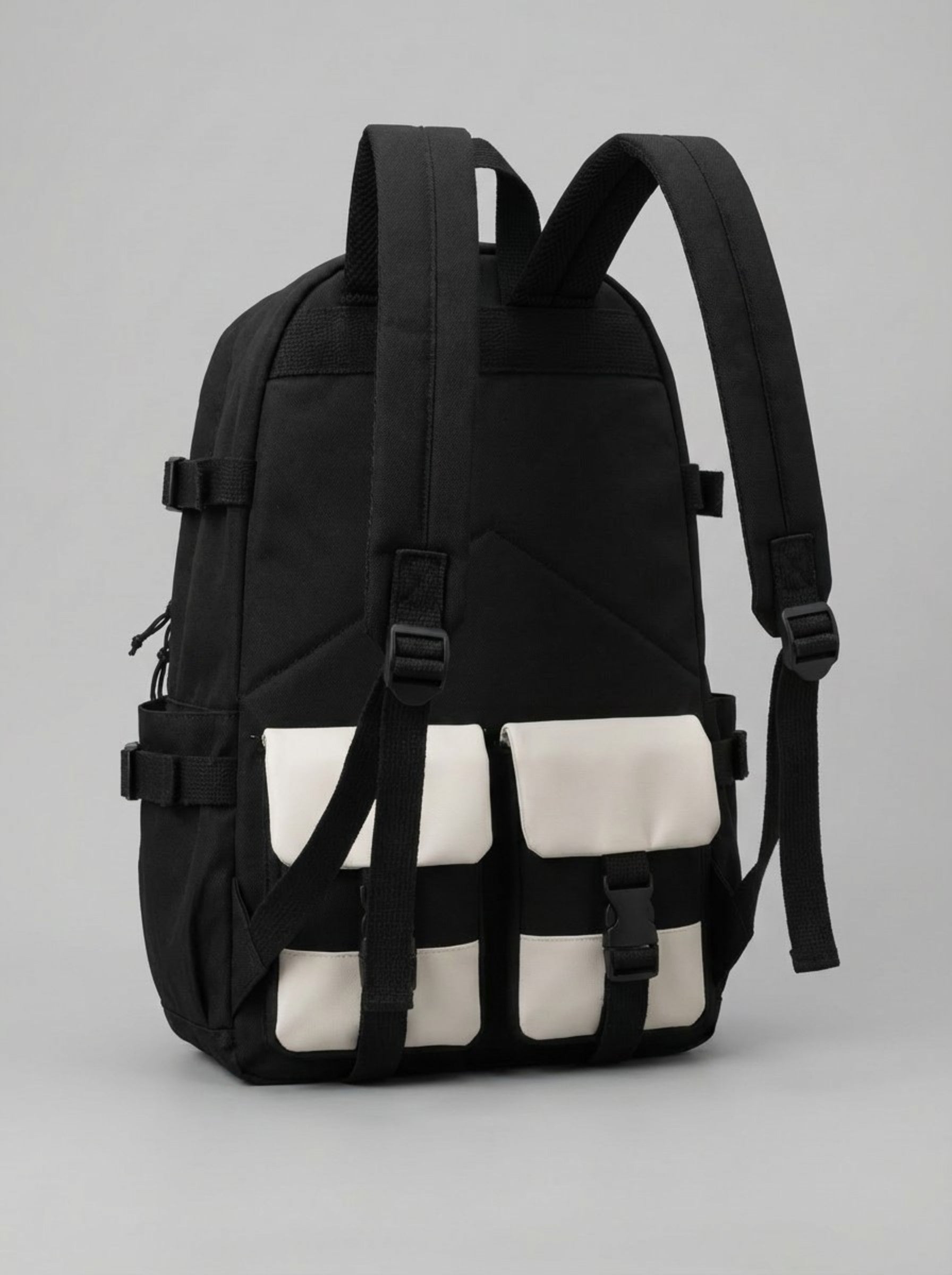 Men's Urban Techwear Backpack "Qianxibag" — Black & Cream Contrast