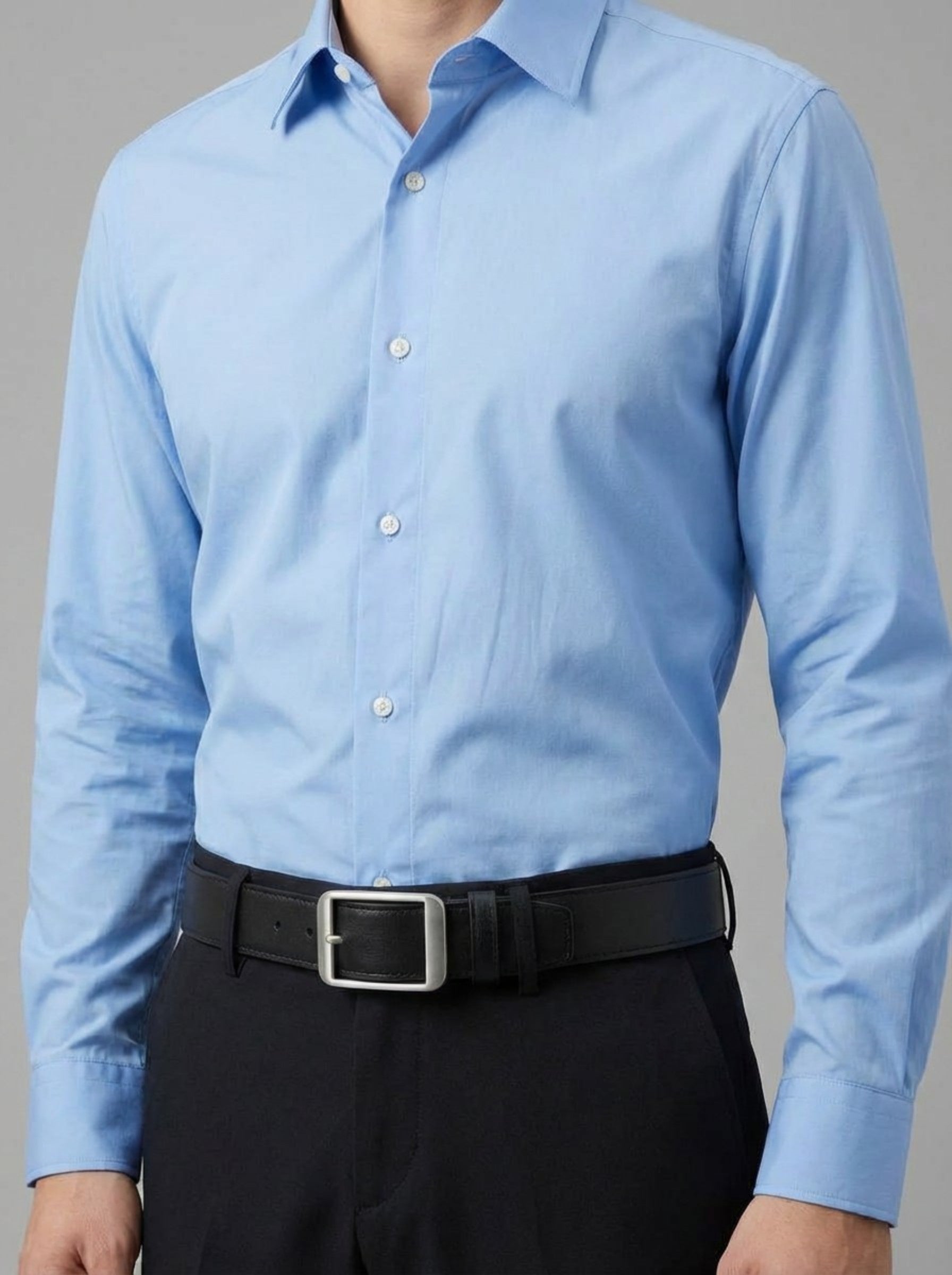 Men's Essential Leather Dress Belt — Brushed Silver Edition