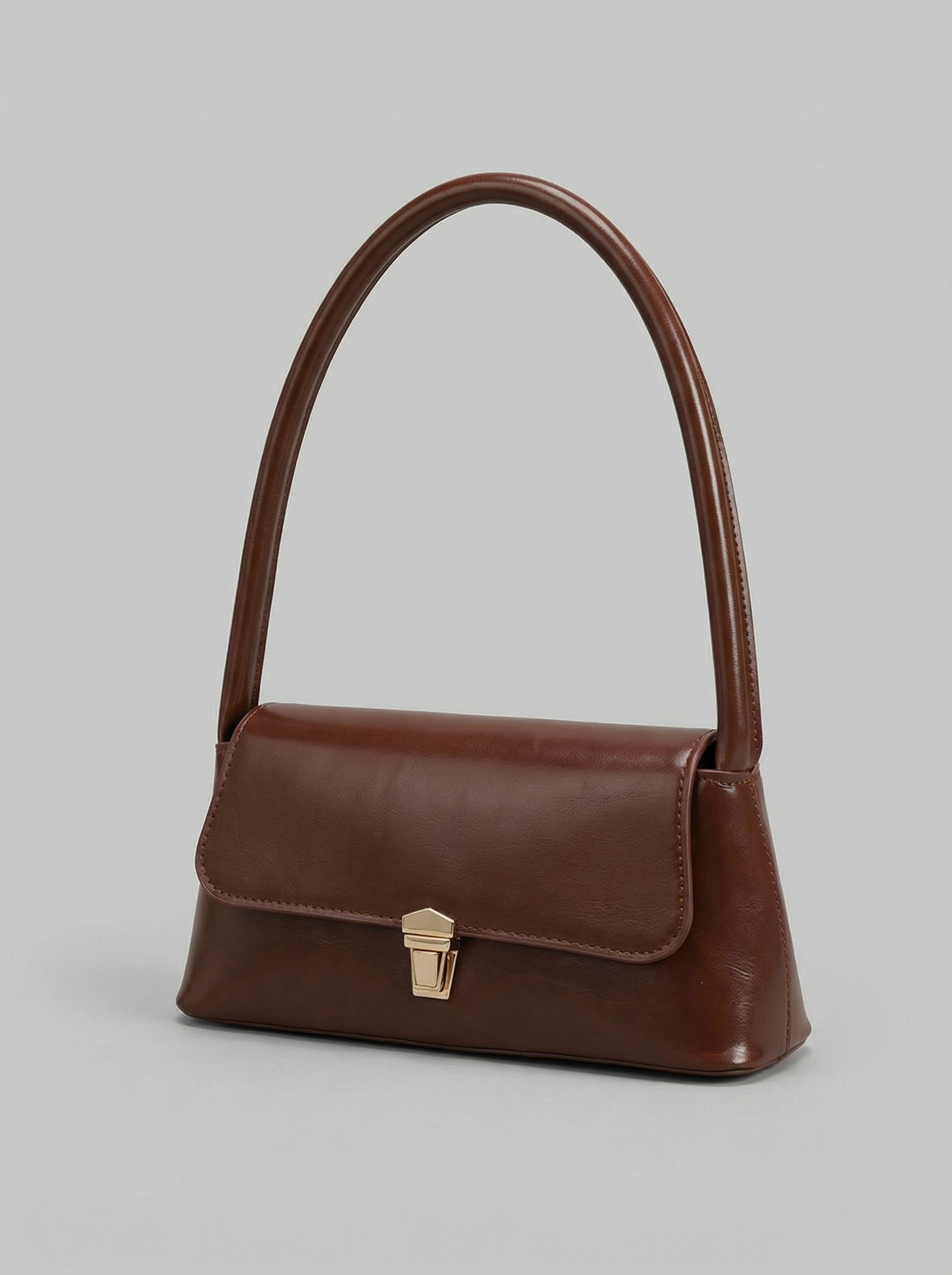Women's Vintage Mahogany Leather Shoulder Bag — Minimalist Gold-Lock Edition