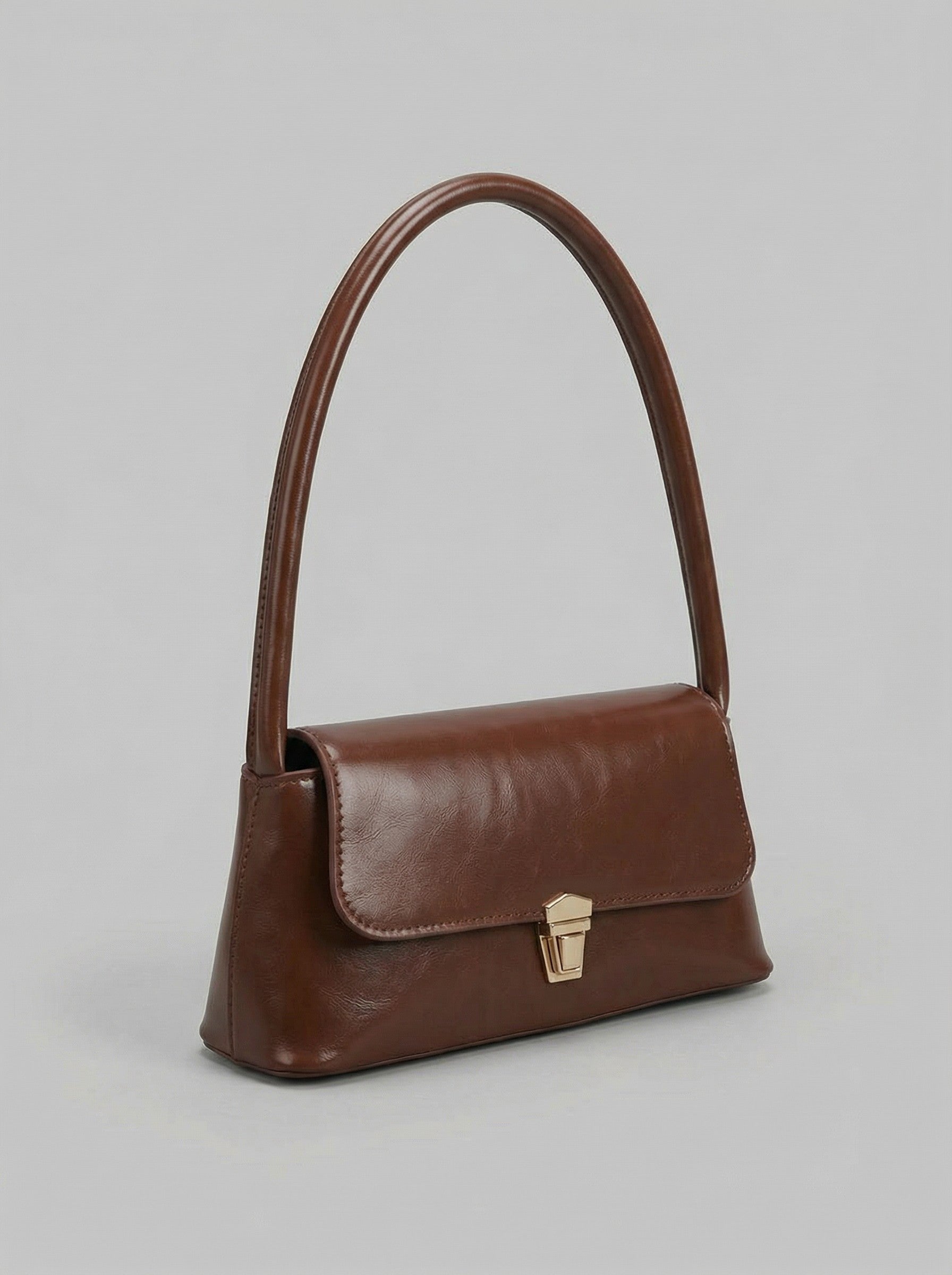Women's Vintage Mahogany Leather Shoulder Bag — Minimalist Gold-Lock Edition