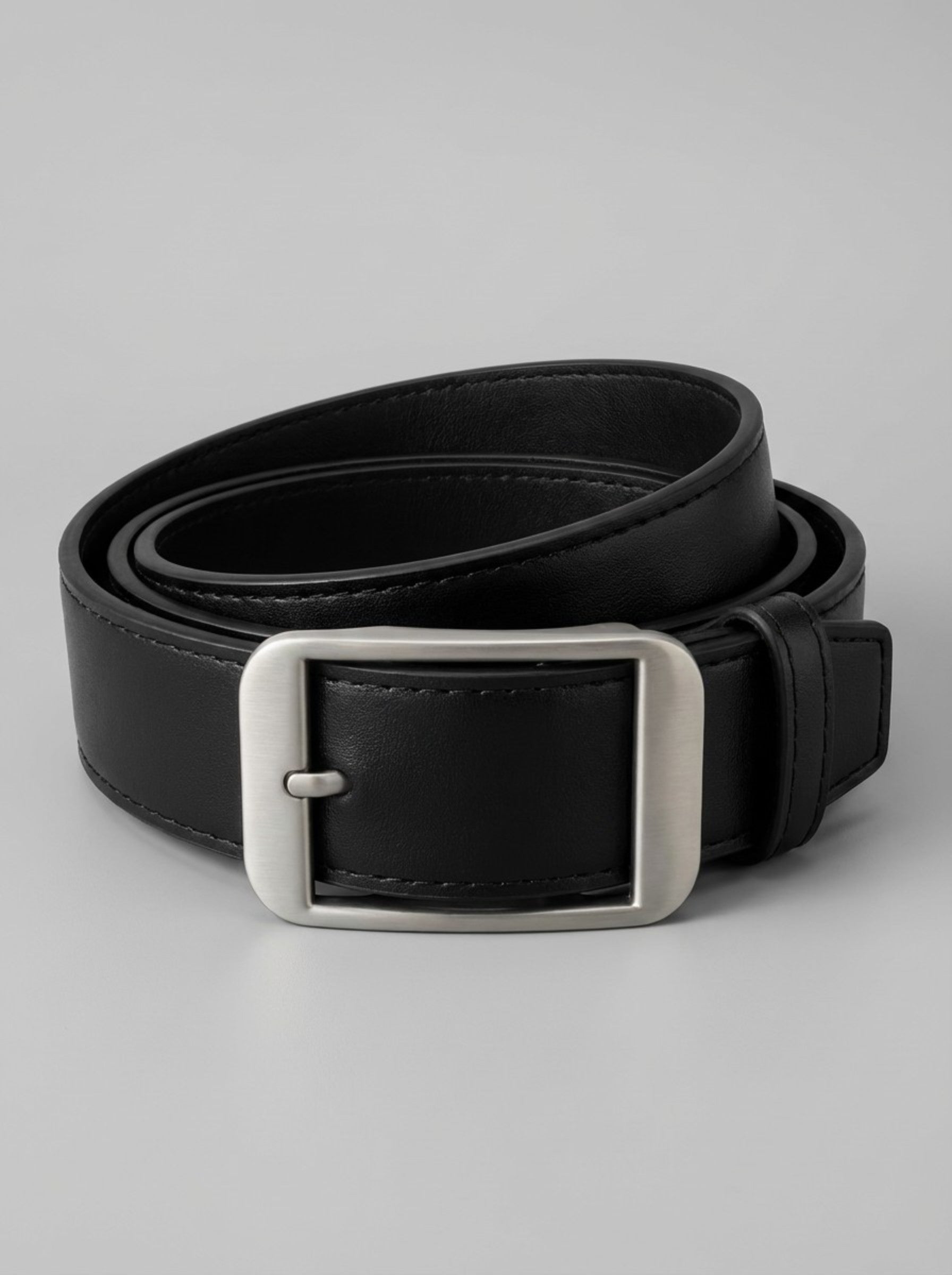 Men's Essential Leather Dress Belt — Brushed Silver Edition