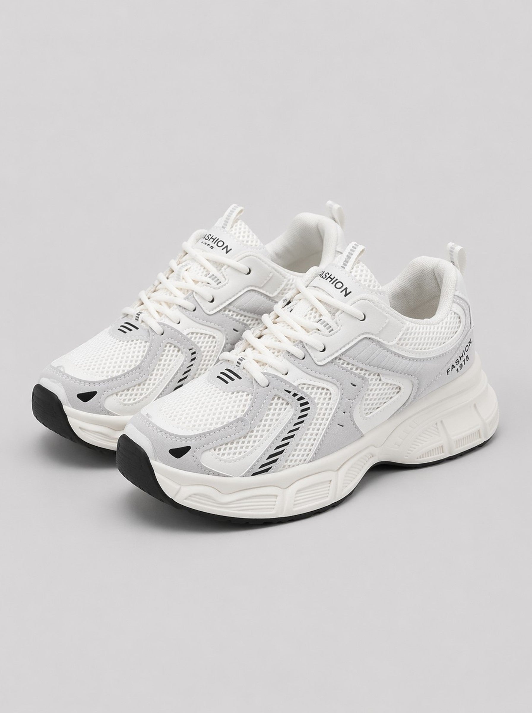 Women's Retro Chunky Mesh Sneakers - White/Grey