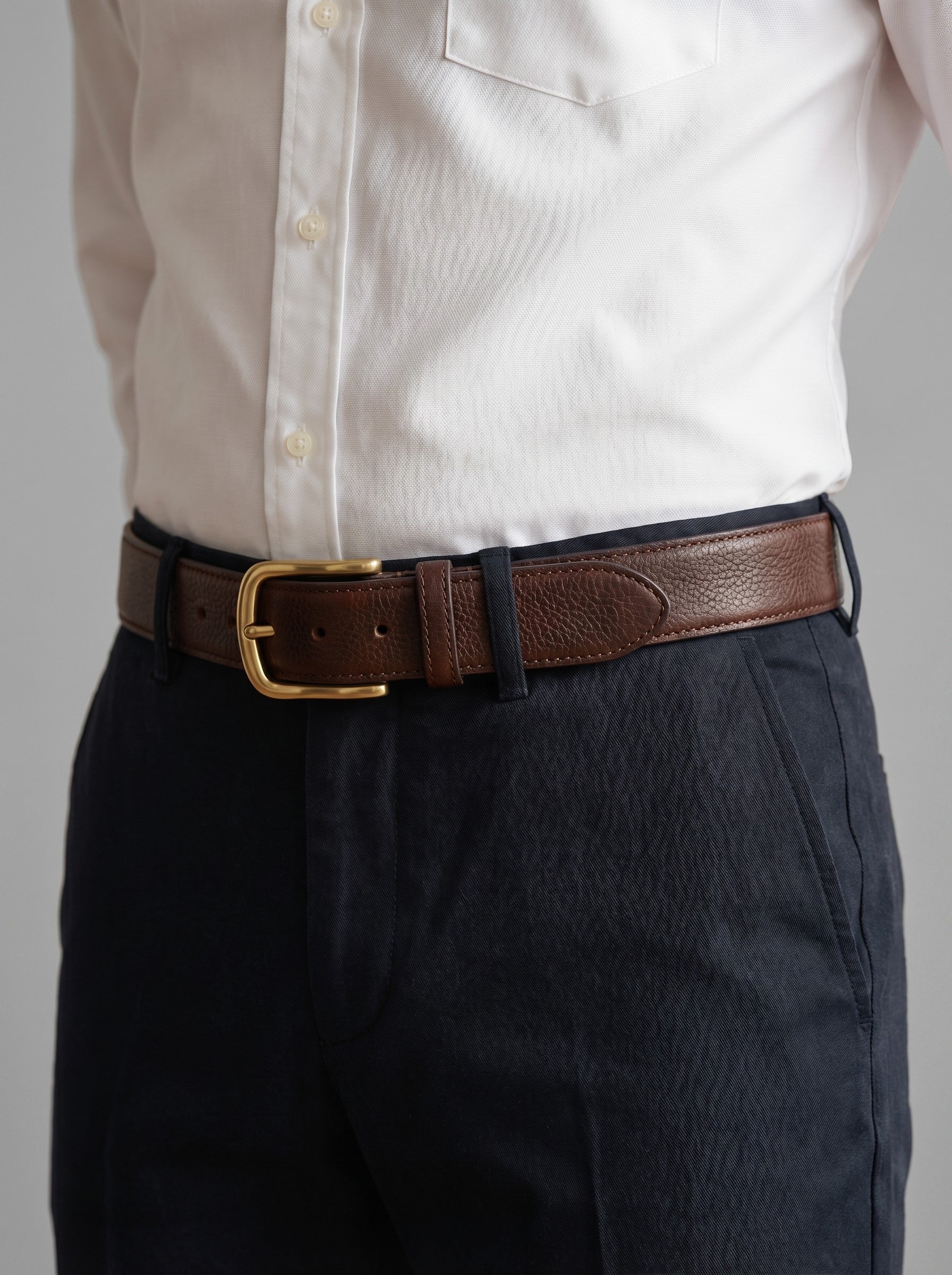 Men's Heritage Pebbled Leather Belt — Espresso & Brass