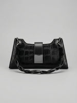 Women's Croc-Embossed Sculptural Baguette — Ebony Noir