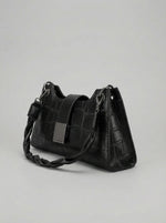 Women's Croc-Embossed Sculptural Baguette — Ebony Noir