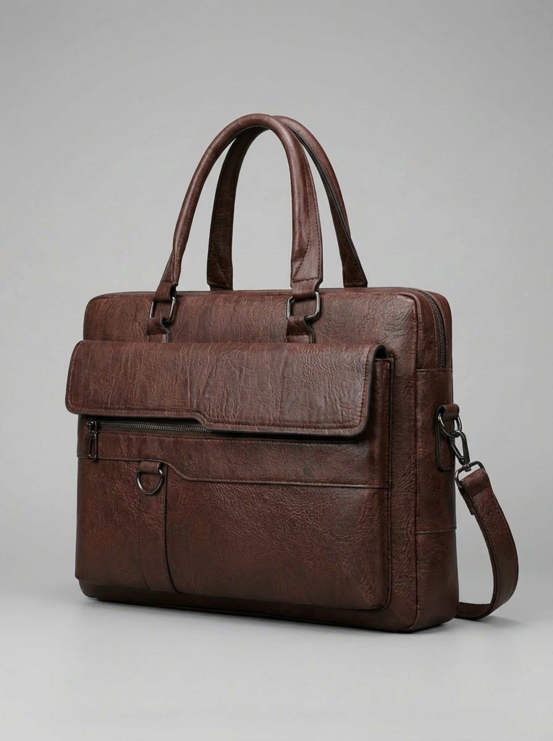Men's Vintage Distressed Leather Business Briefcase — Espresso Coffee
