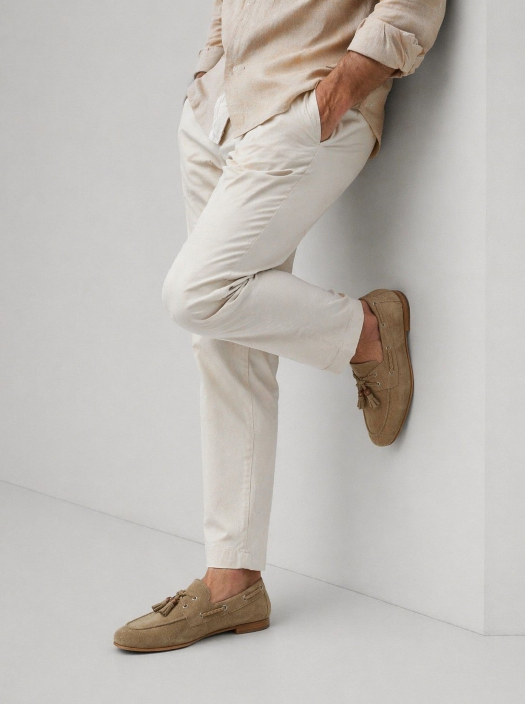 Men's Sand Suede Tassel Moccasins — Riviera Edition