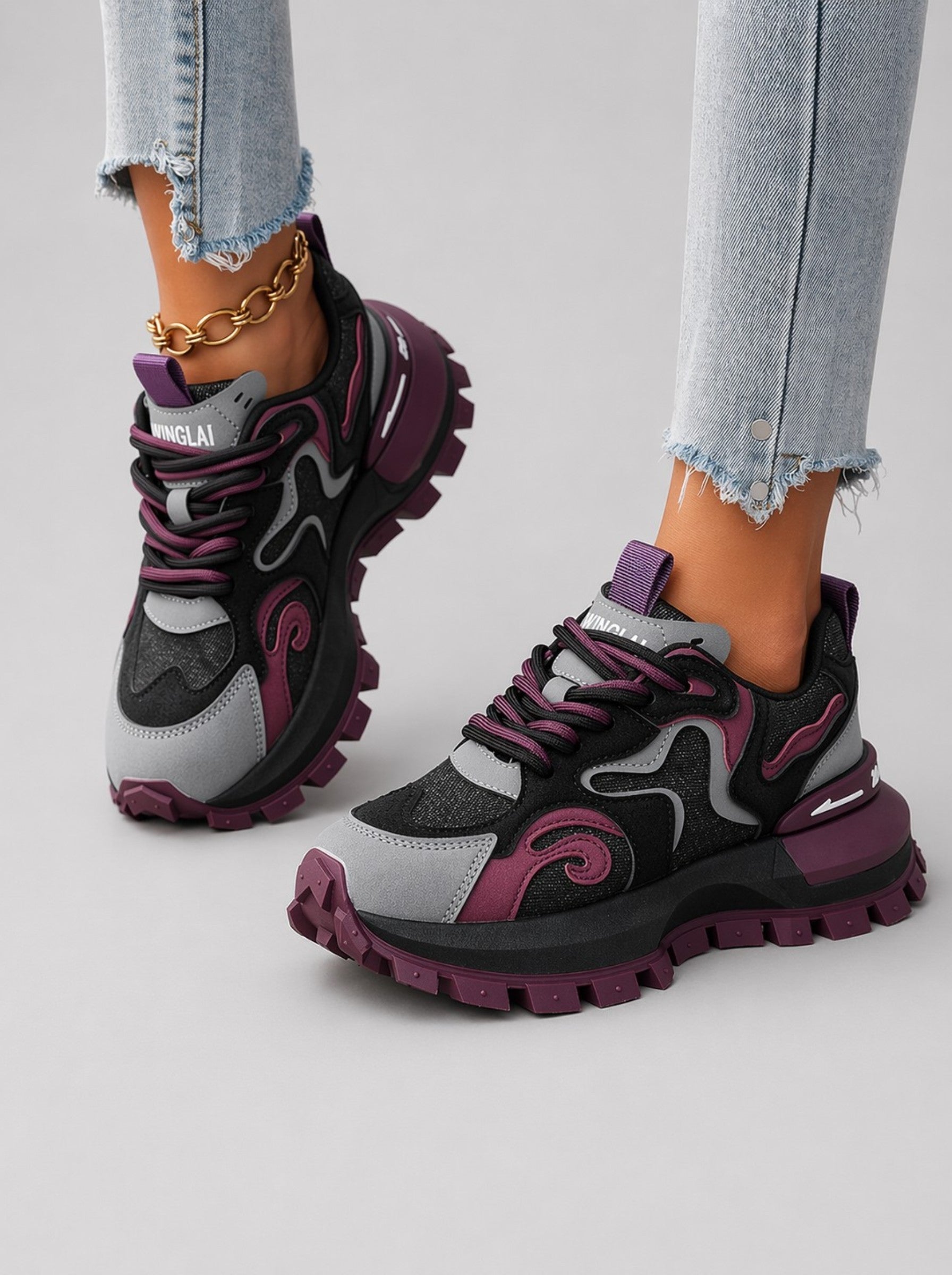 Retro Chunky Fashion Sneakers - White/Light Grey