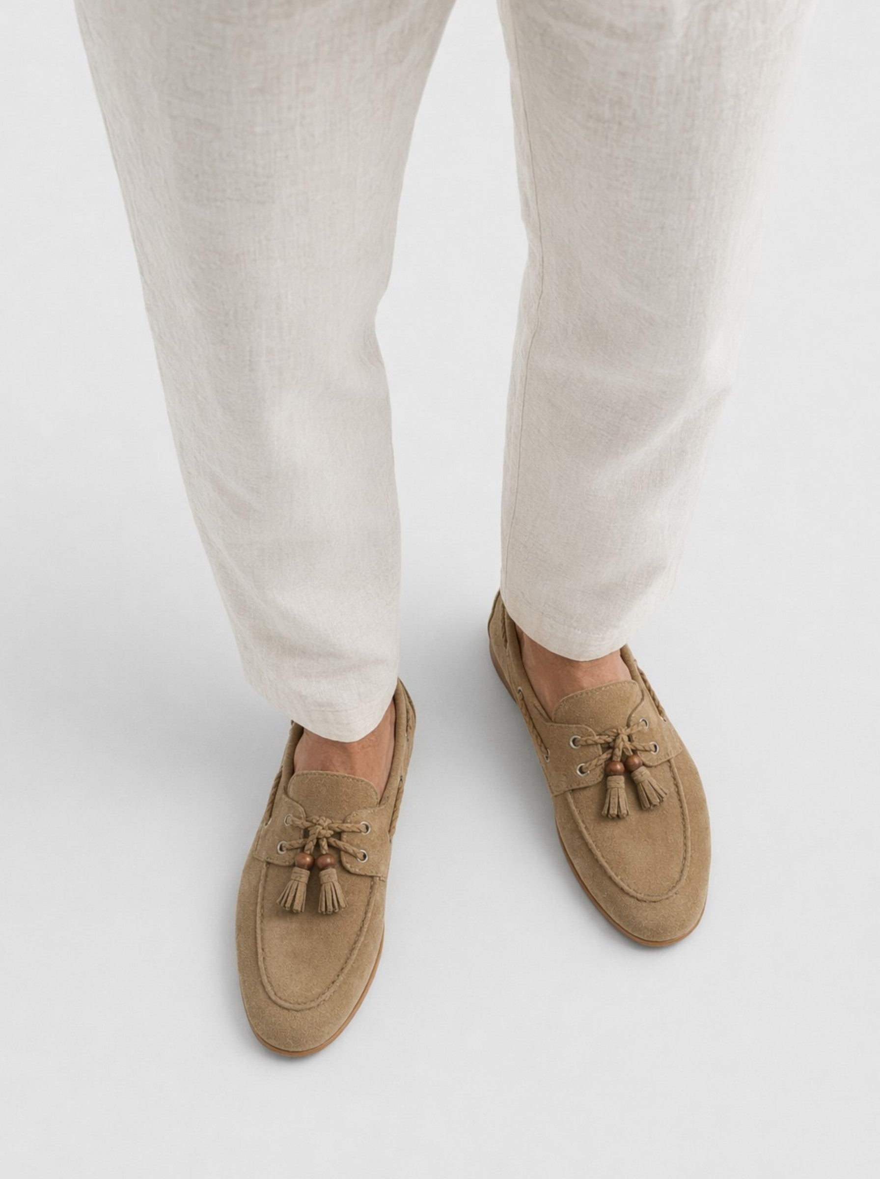 Men's Sand Suede Tassel Moccasins — Riviera Edition