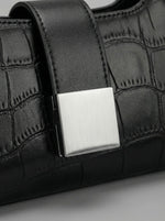 Women's Croc-Embossed Sculptural Baguette — Ebony Noir