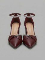 Women's Burgundy Rhinestone-Embellished Block Heel Pumps