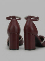 Women's Burgundy Rhinestone-Embellished Block Heel Pumps