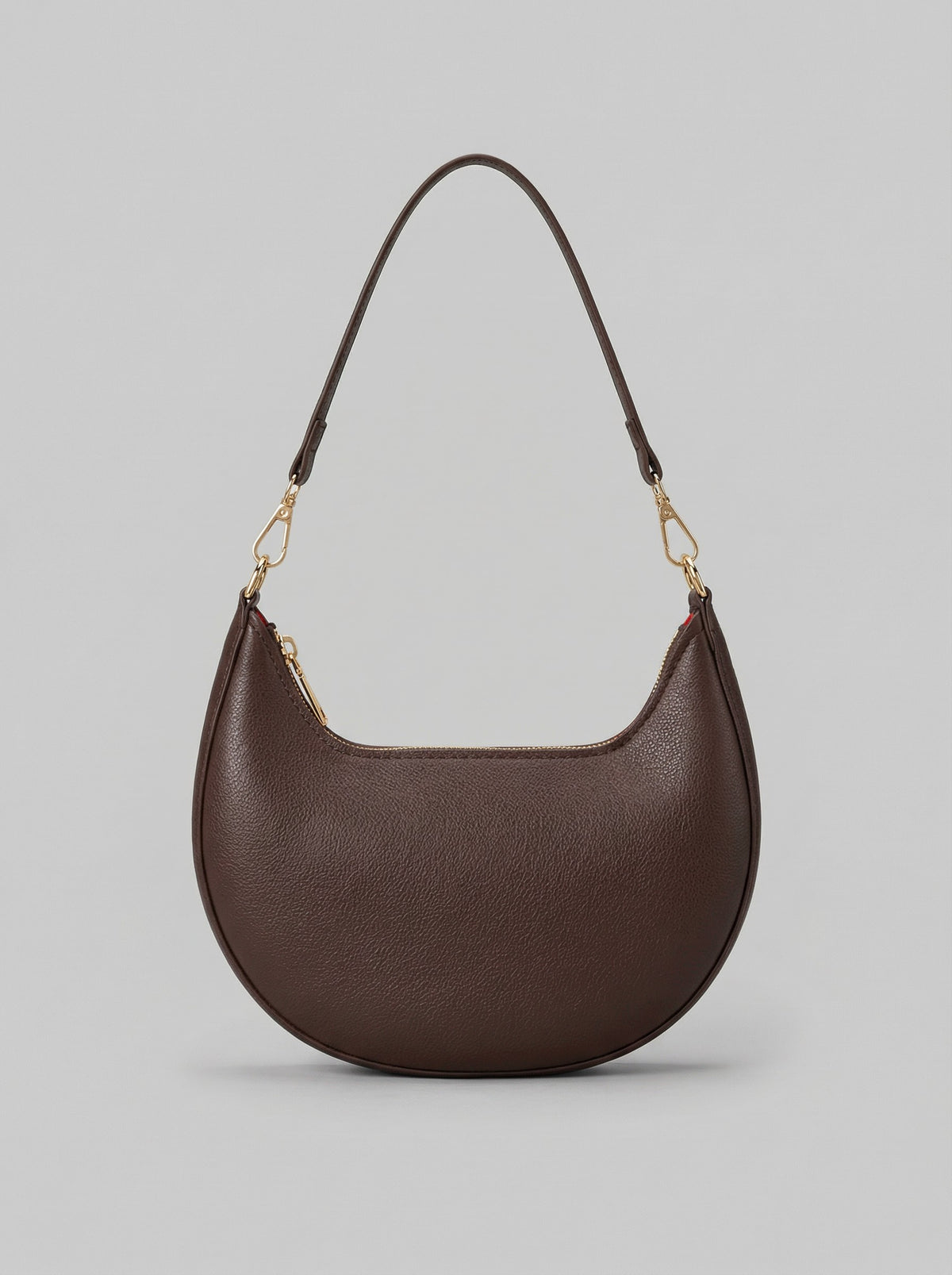 Women's Chocolate Pebbled Leather Crescent Moon Bag — Gold Hardware Edition