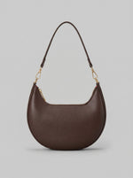 Women's Chocolate Pebbled Leather Crescent Moon Bag — Gold Hardware Edition