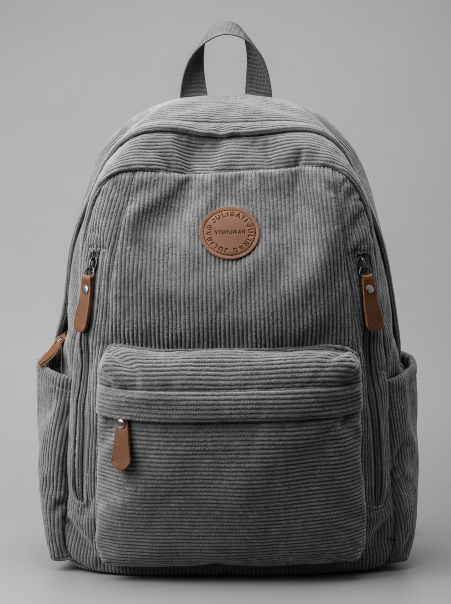 Grey Corduroy Vintage-Style Backpack