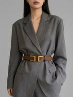 Women's Architectural Double-Buckle Waist Belt — Caramel Leather Edition