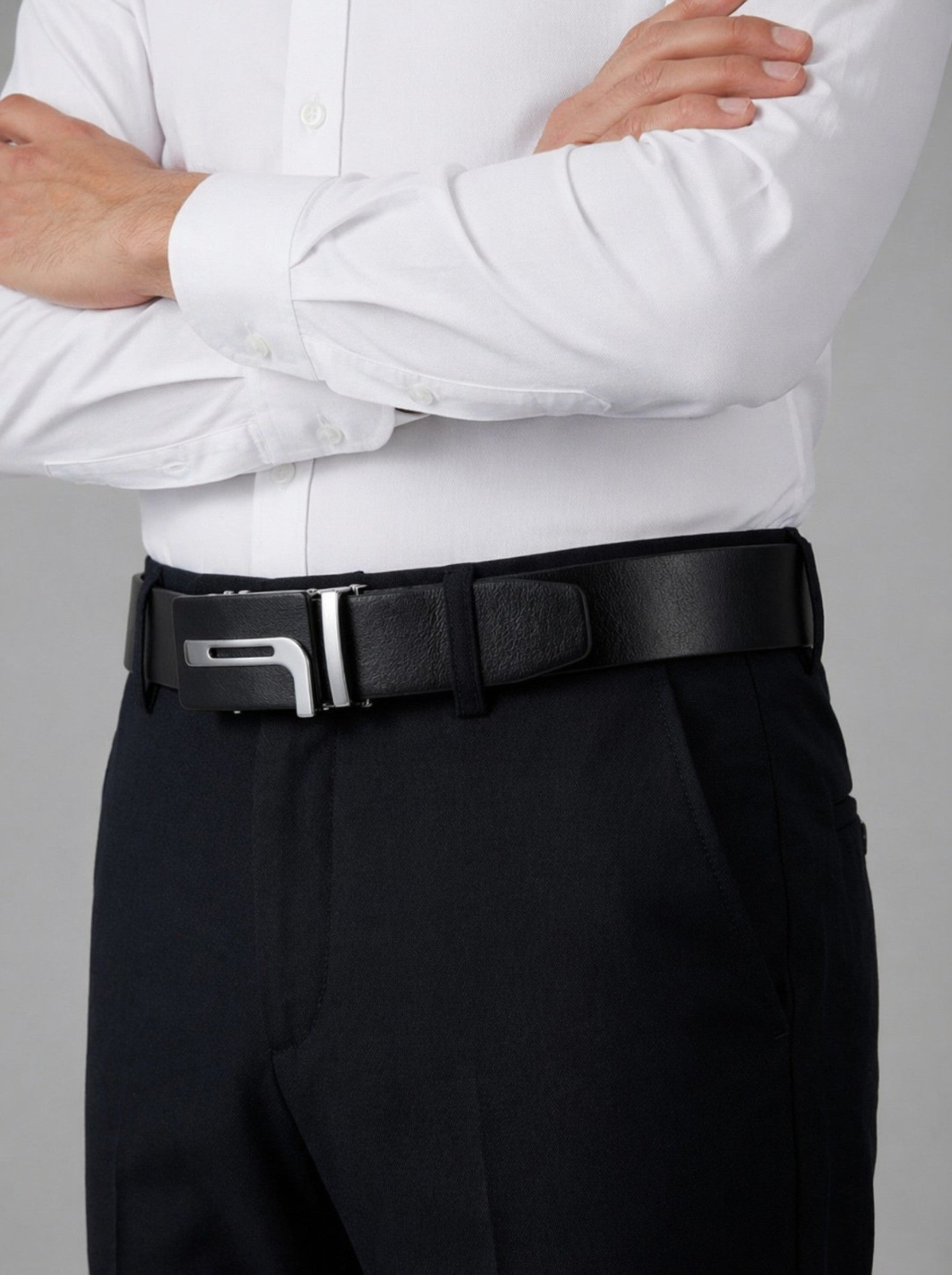 Men's Precision-Fit Automatic Leather Belt — "Tech-Minimalist" Silver Edition