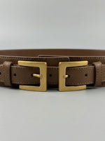 Women's Architectural Double-Buckle Waist Belt — Caramel Leather Edition