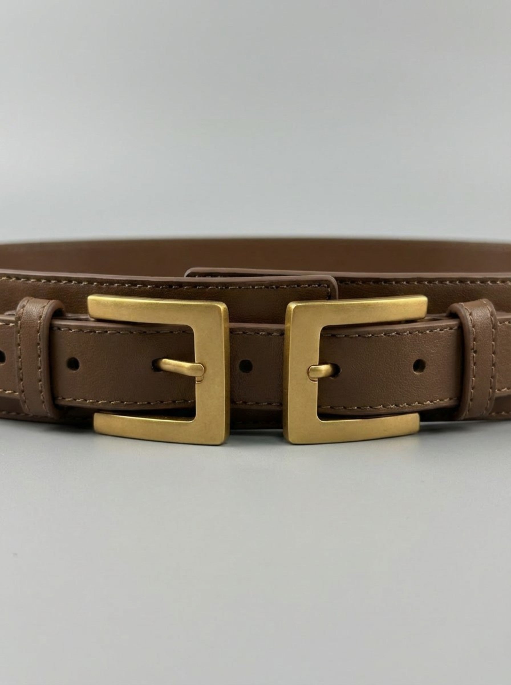 Women's Architectural Double-Buckle Waist Belt — Caramel Leather Edition