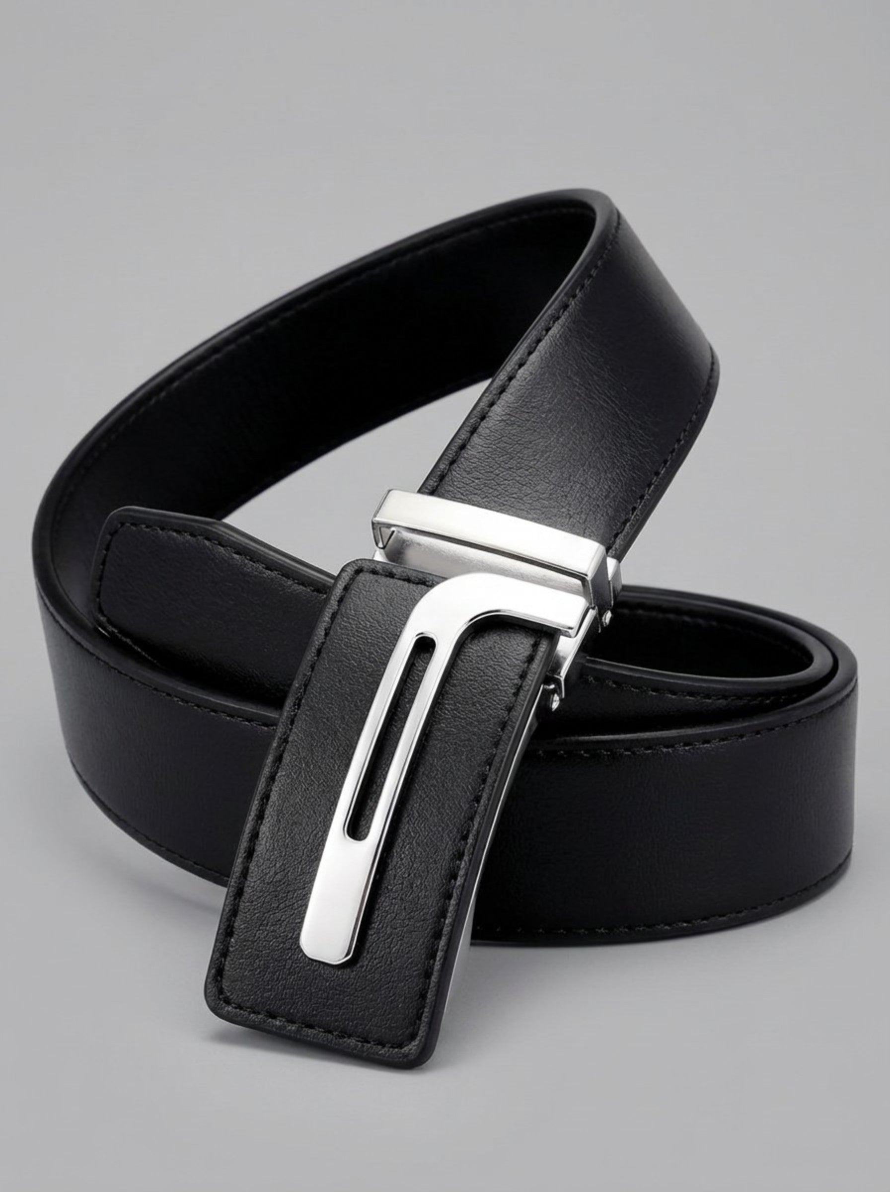 Men's Precision-Fit Automatic Leather Belt — "Tech-Minimalist" Silver Edition