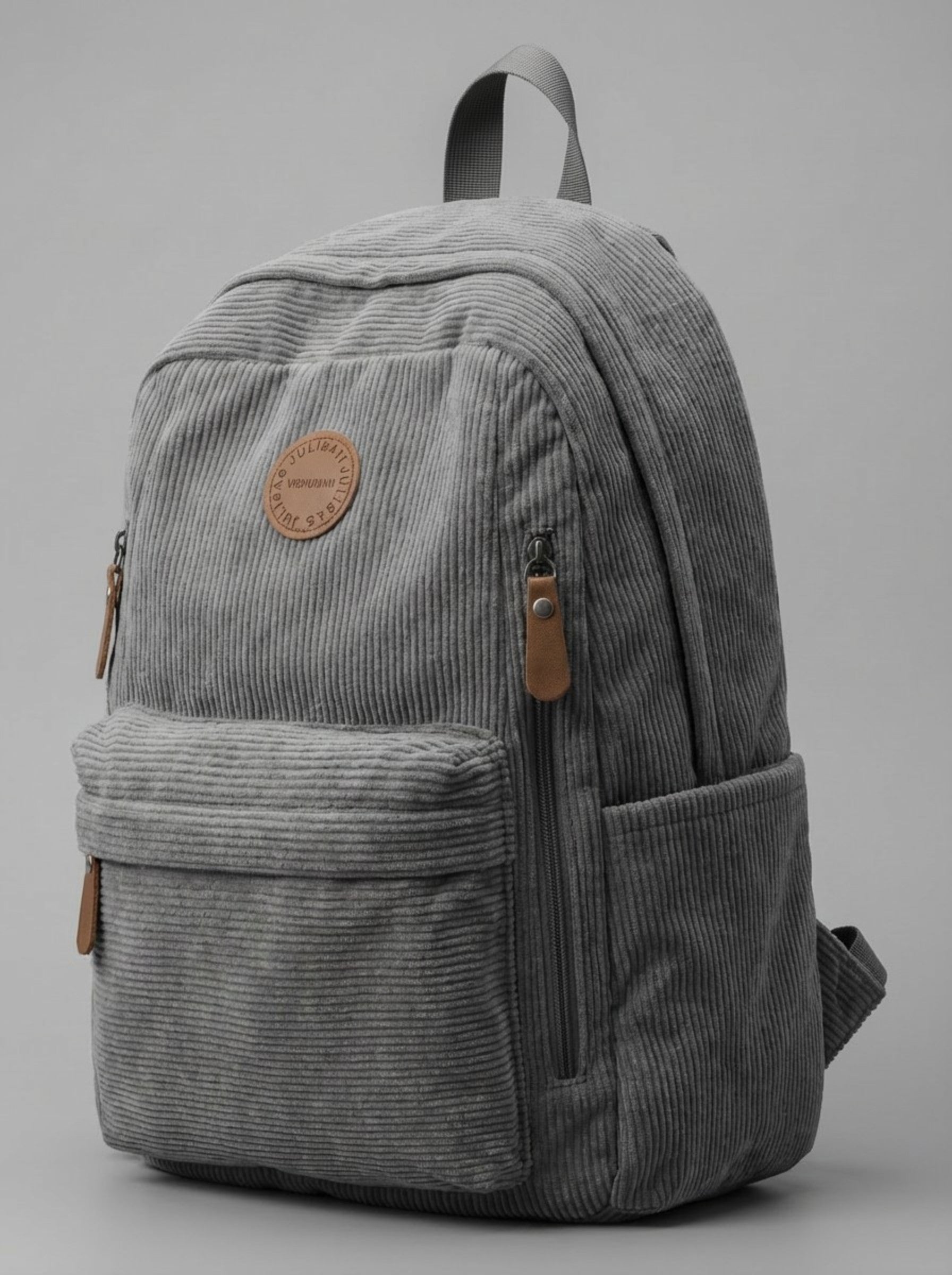 Grey Corduroy Vintage-Style Backpack