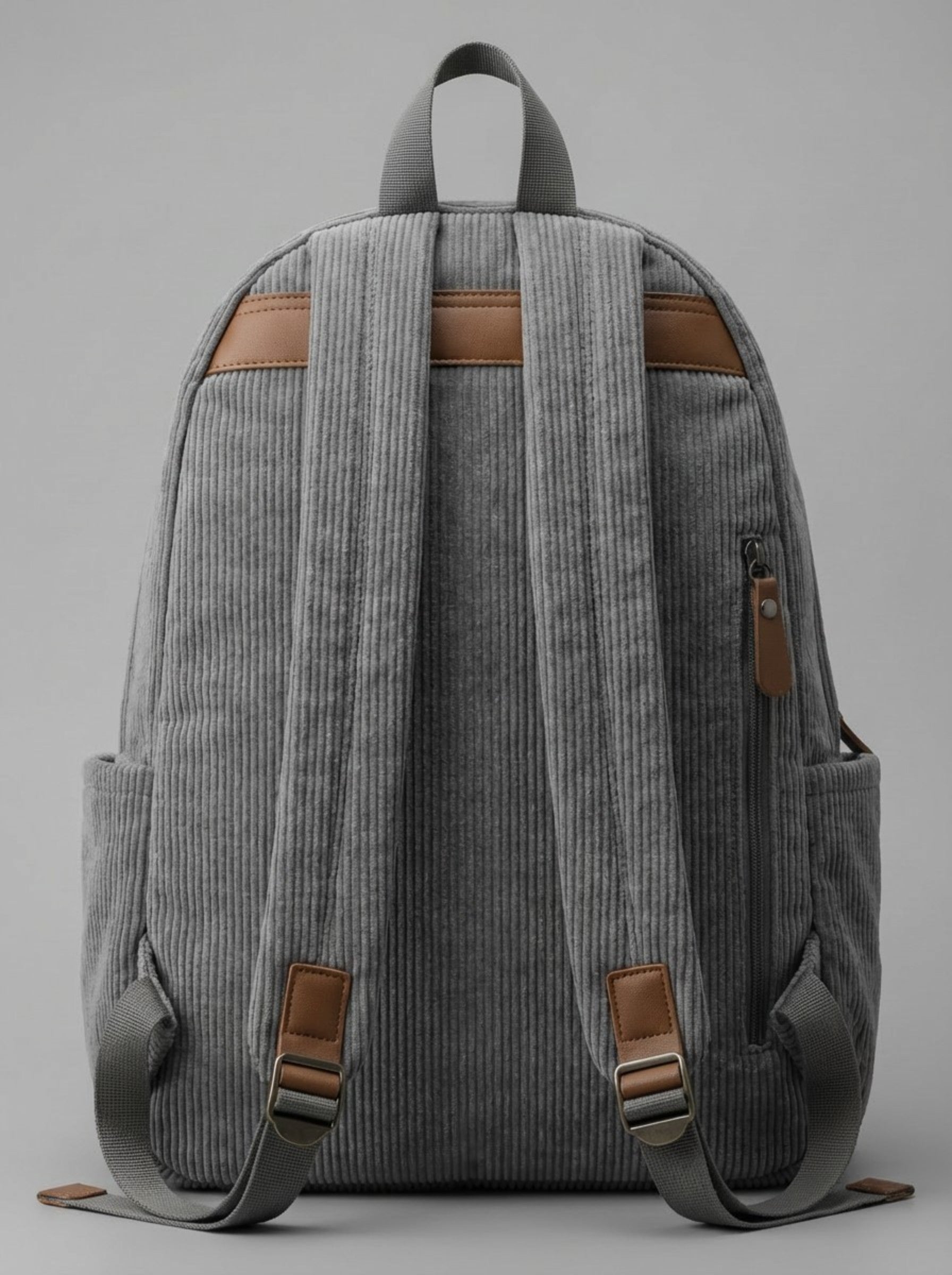 Grey Corduroy Vintage-Style Backpack