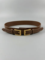 Women's Architectural Double-Buckle Waist Belt — Caramel Leather Edition