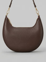 Women's Chocolate Pebbled Leather Crescent Moon Bag — Gold Hardware Edition