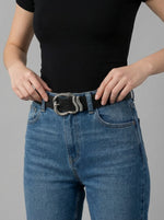 Women's "Midnight Serpent" Leather Belt — Antique Silver Edition