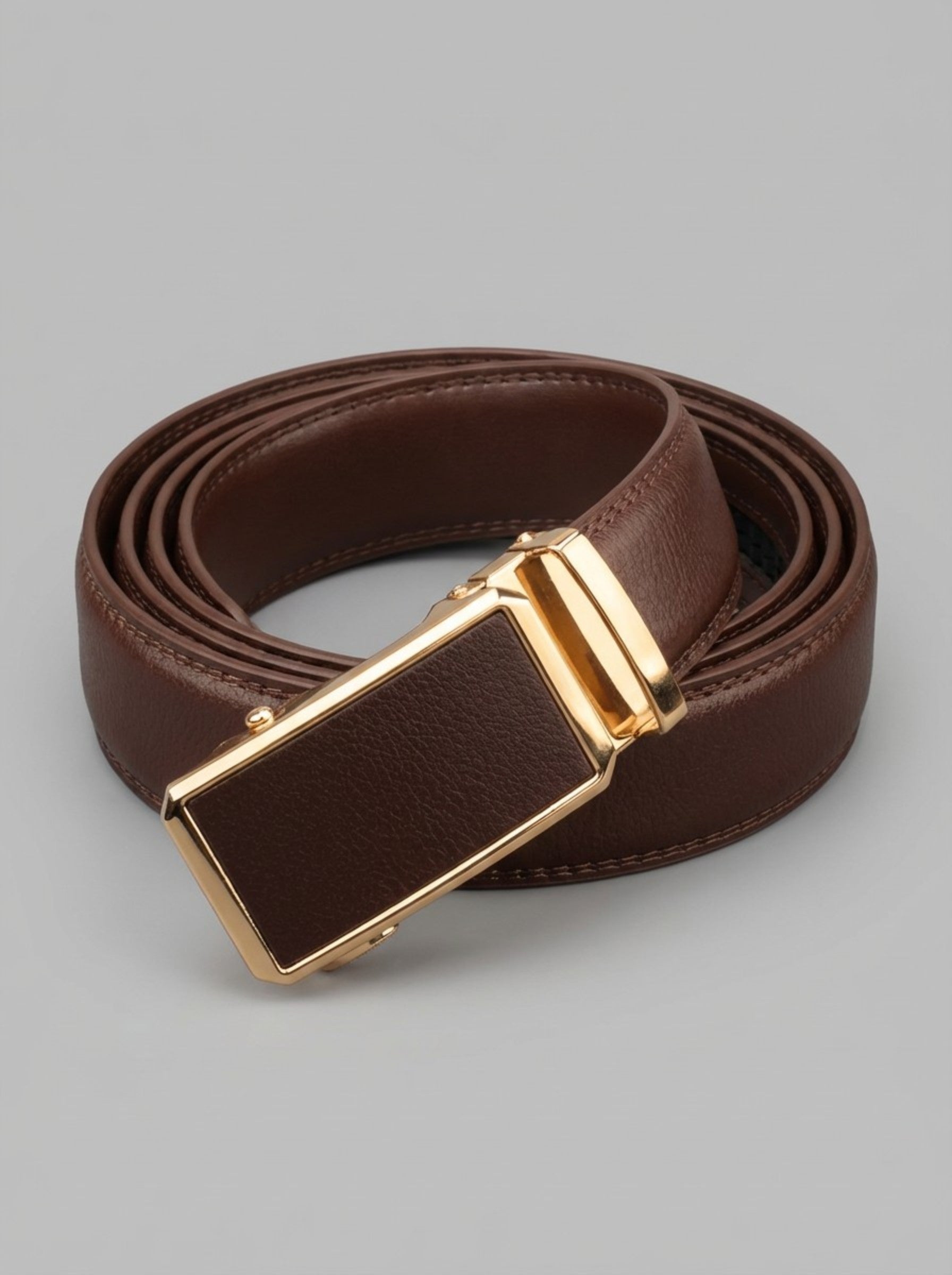 Men's Executive Automatic Leather Belt — Espresso Brown & Gold Edition