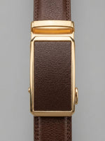 Men's Executive Automatic Leather Belt — Espresso Brown & Gold Edition