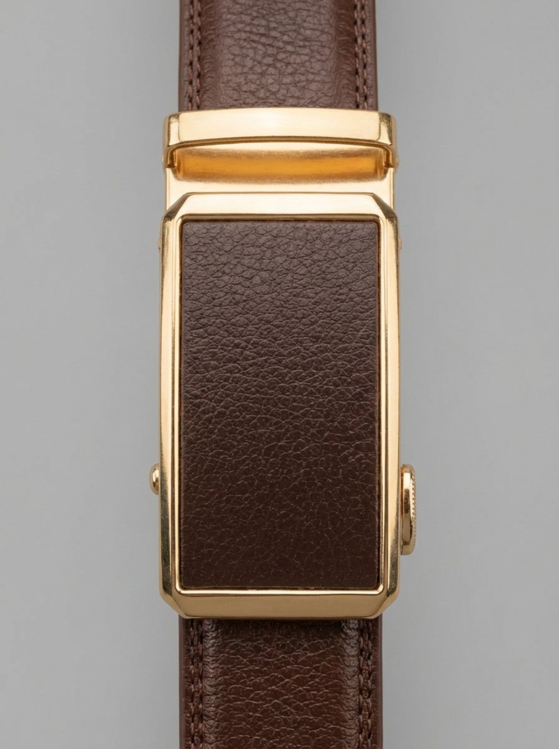 Men's Executive Automatic Leather Belt — Espresso Brown & Gold Edition