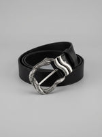 Women's "Midnight Serpent" Leather Belt — Antique Silver Edition