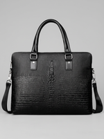 Men's 3D Crocodile-Embossed Executive Briefcase — Onyx Black