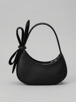 Women's Midnight Noir Bow-Accented Hobo Bag — Pearl & Satin Edition