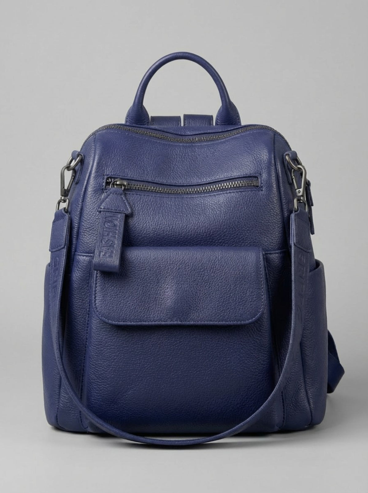 Navy Blue Pebbled Leather City Backpack