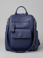 Navy Blue Pebbled Leather City Backpack