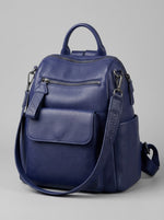 Navy Blue Pebbled Leather City Backpack