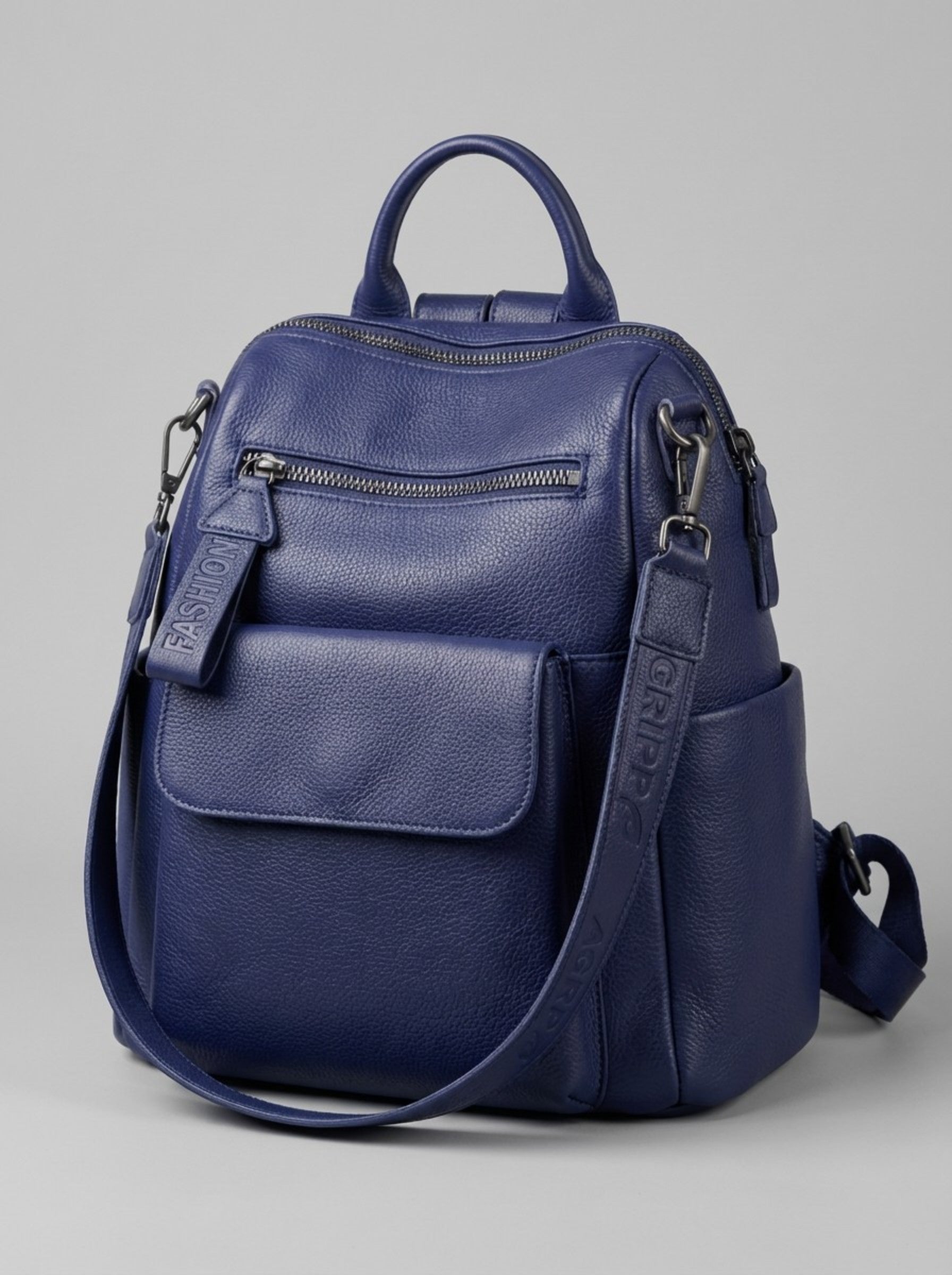 Navy Blue Pebbled Leather City Backpack