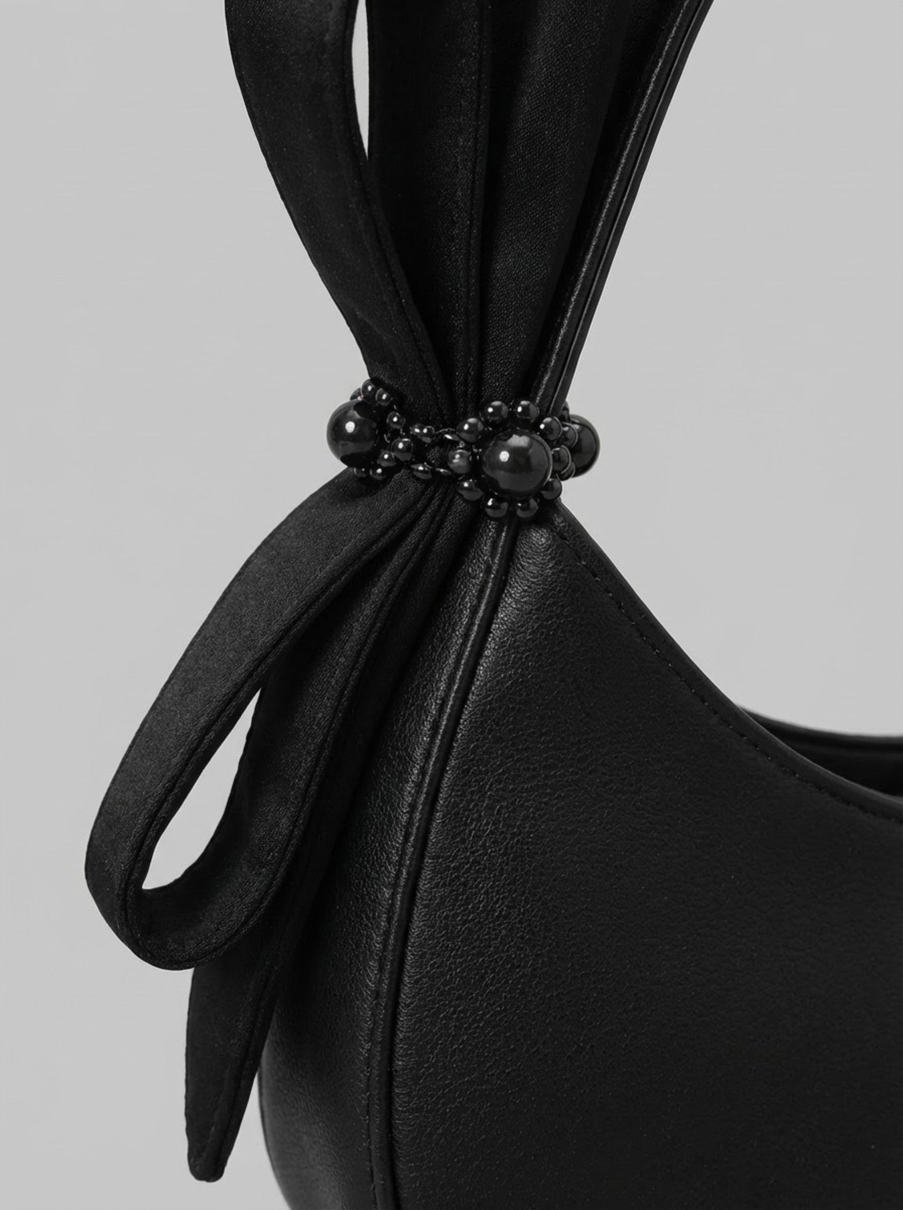 Women's Midnight Noir Bow-Accented Hobo Bag — Pearl & Satin Edition