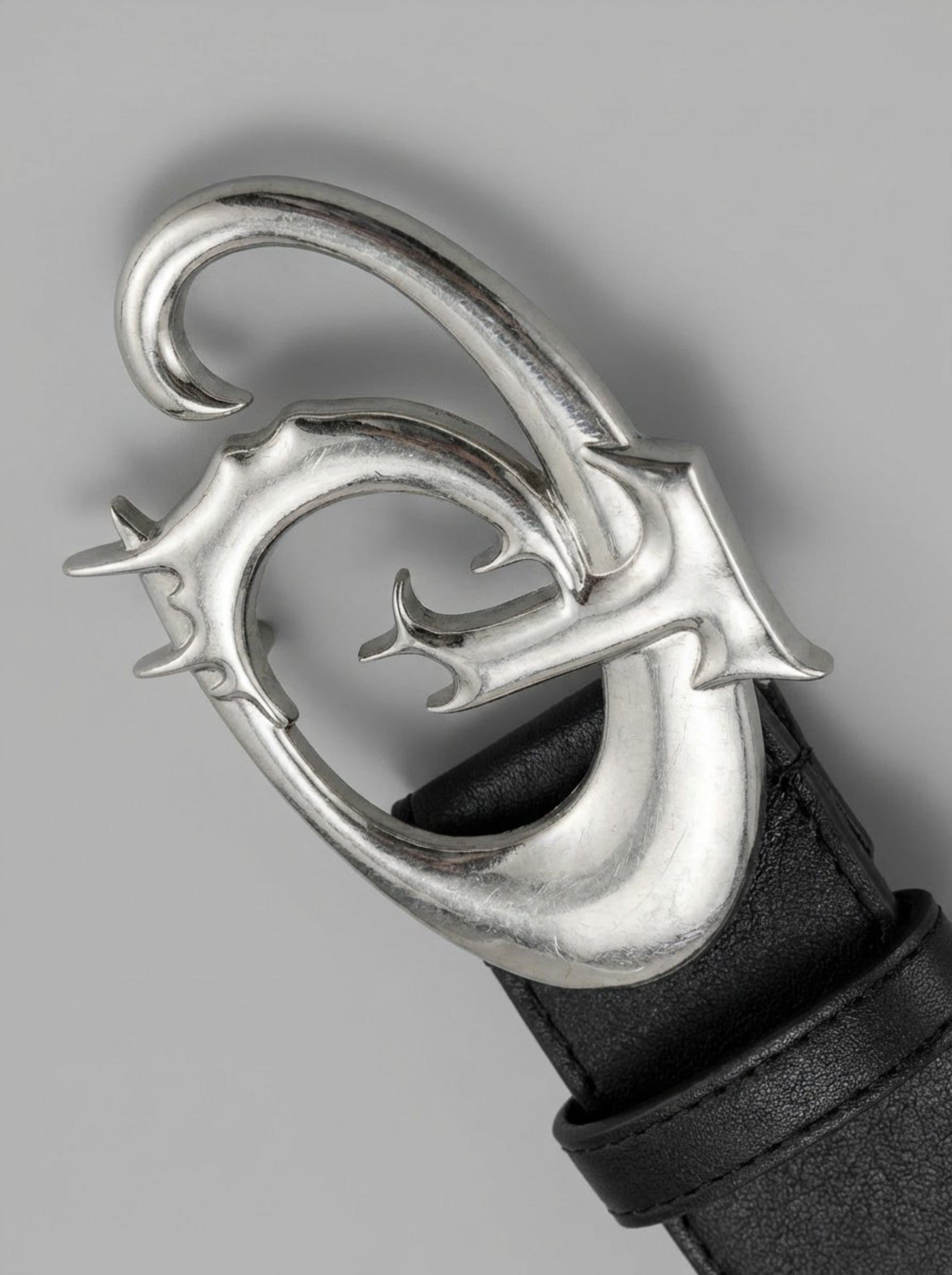 Men's Avant-Garde "Thorned Chrome" Leather Belt — Sculptural Statement Edition