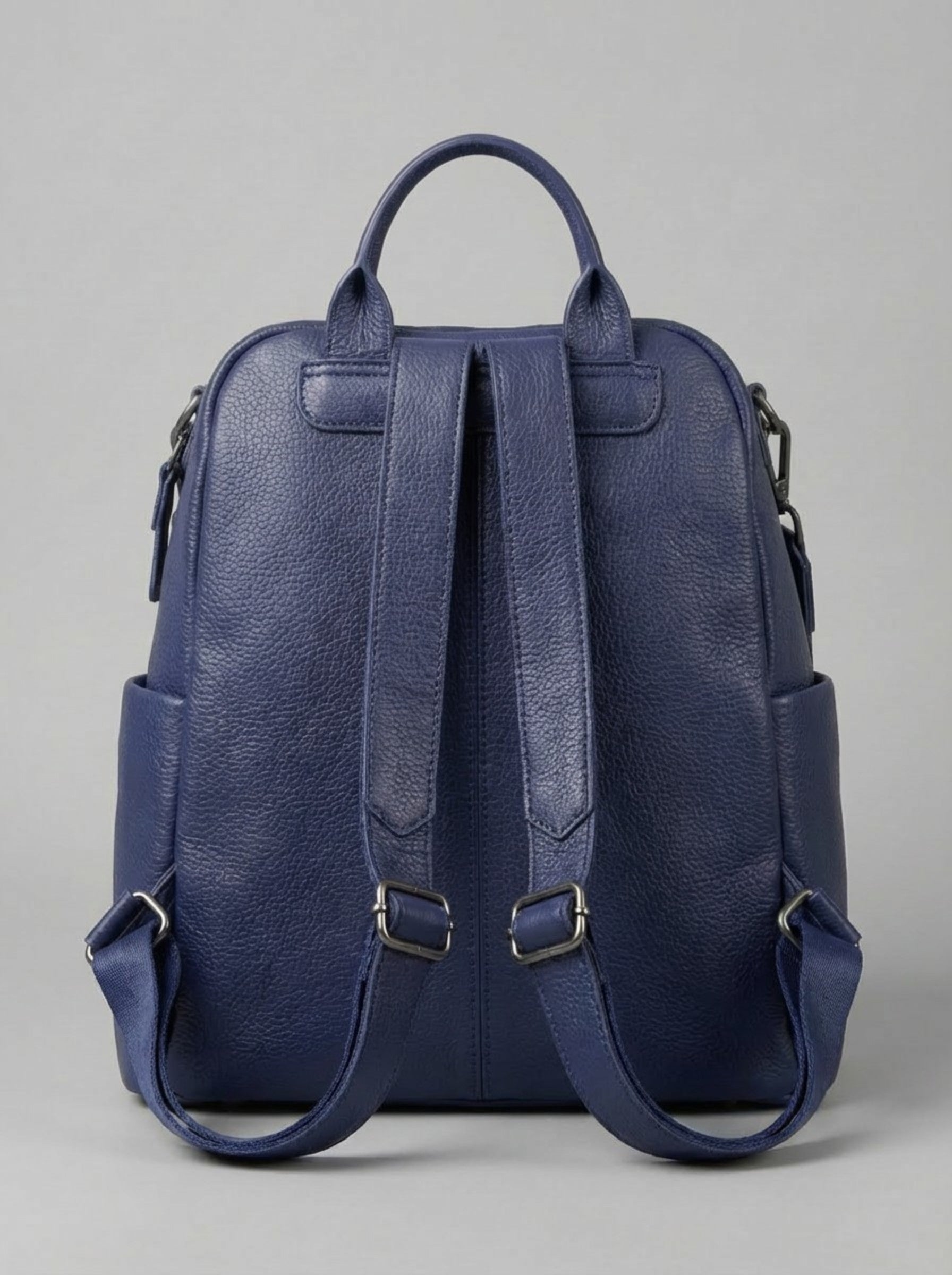 Navy Blue Pebbled Leather City Backpack
