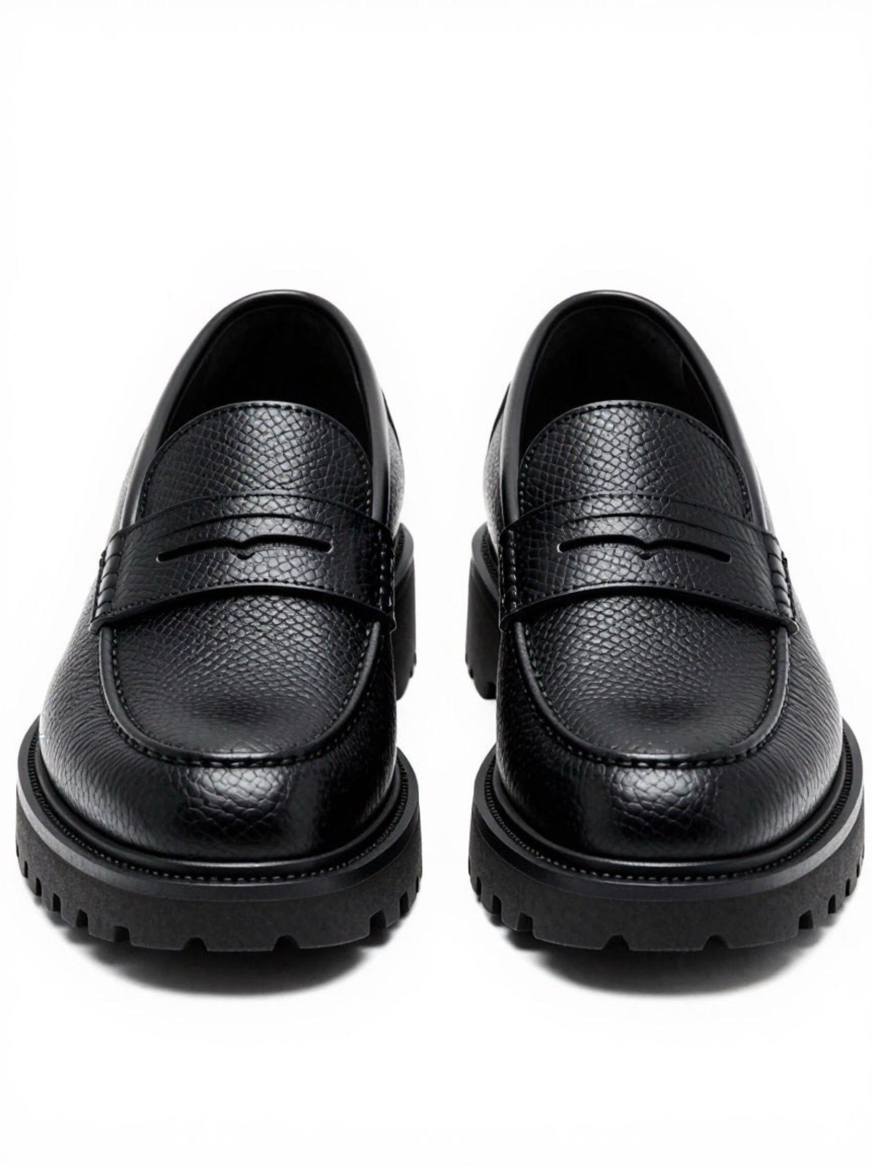 Men's Chunky Black Textured Penny Loafers
