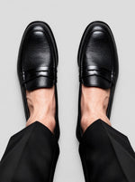Men's Chunky Black Textured Penny Loafers