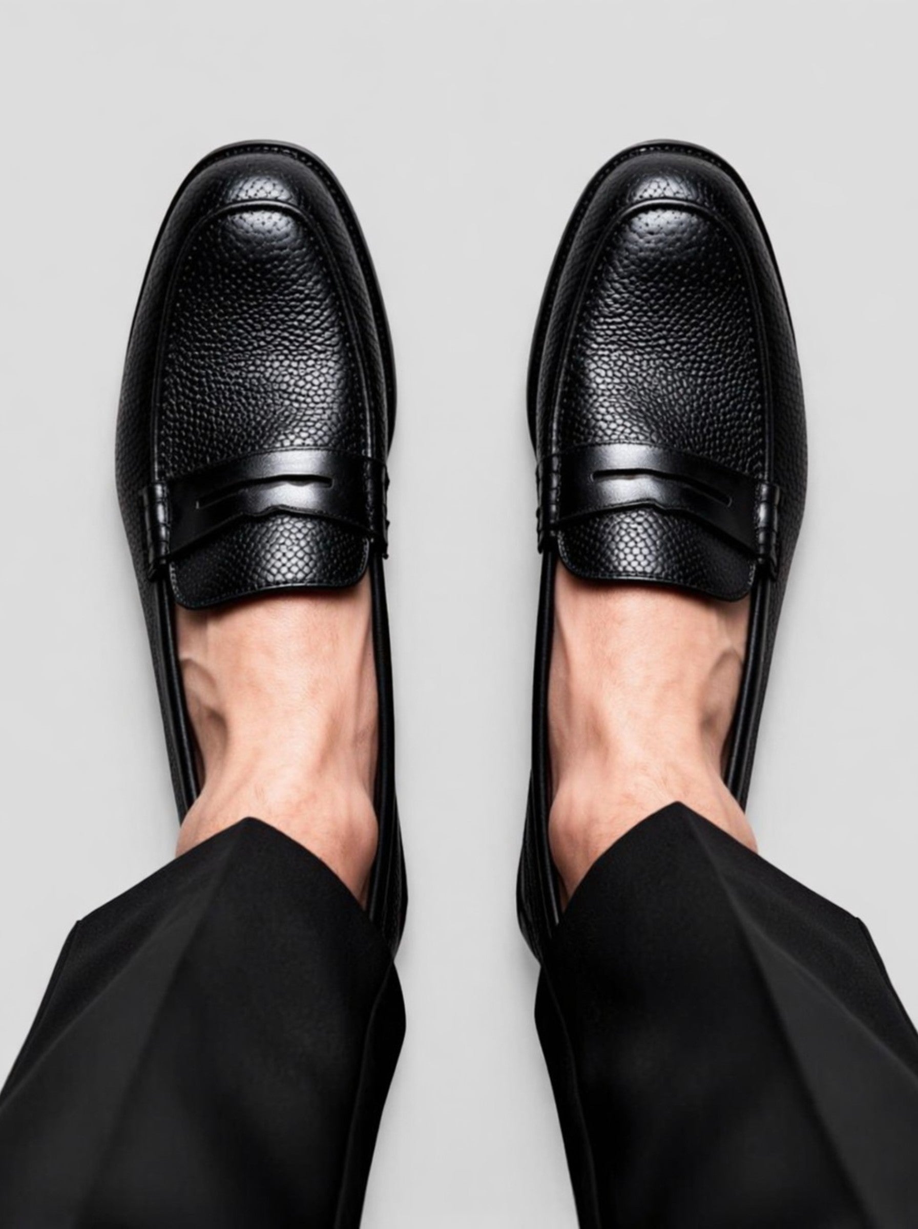 Men's Chunky Black Textured Penny Loafers
