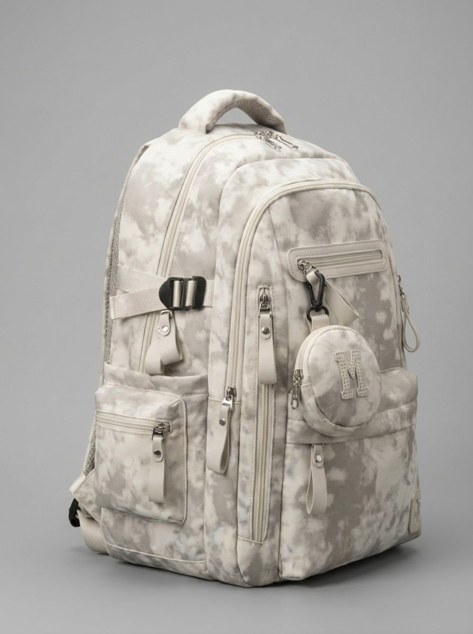 "Marble Cloud" Multi-Pocket Urban Tech Backpack with Signature Pouch